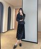 2026 New Year Women's Velvet Polka Dot A-Line Midi Skirt with Lace Hem