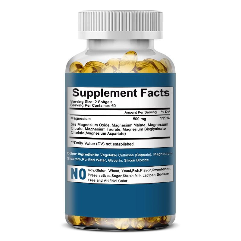 Tecepec Magnesiumkomplex Weichkapseln, 500mg, 6 Formen Citrat Glycinat Malat, 120 Kapseln