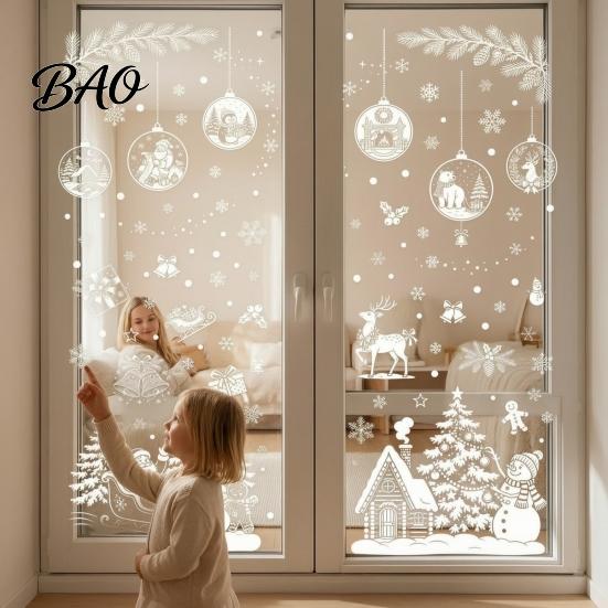 Non Adhesive Window Decors 9 Sheets Christmas Static Stickers, Reusable Snowflake Santa Claus Reindeer Office Glass Ornaments Decals for Holiday