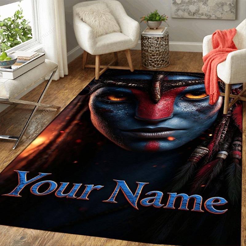 Custom 1Pc Avatar Style Blue Portrait Flannel Personalized Rug Non Slip Floor Mat Soft Carpet for Living Bedroom Office Home Decor Gift