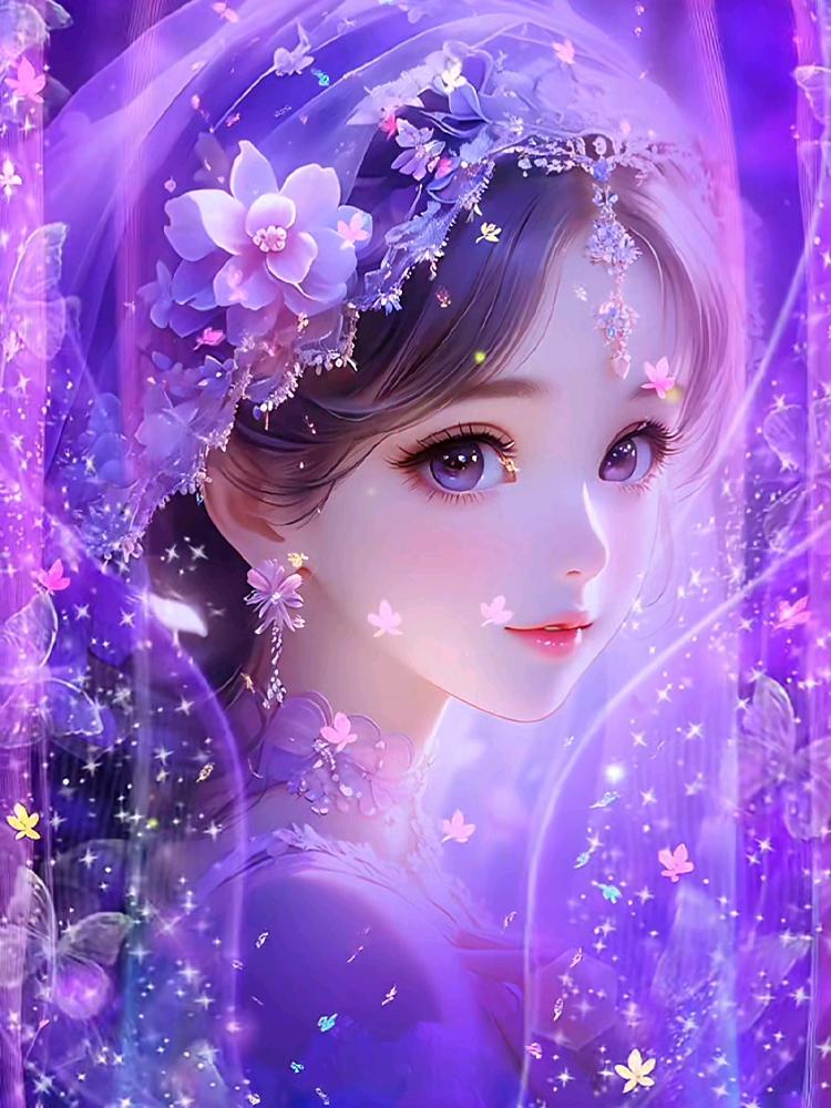 

Мультфильм Девушка 5dDIY Картина Фиолетовая Серия Полная Квадратная Алмазная Мозаика Красивые Женщины Декоративная Цветочная Вышивка Подарок Full Round 20x30CM