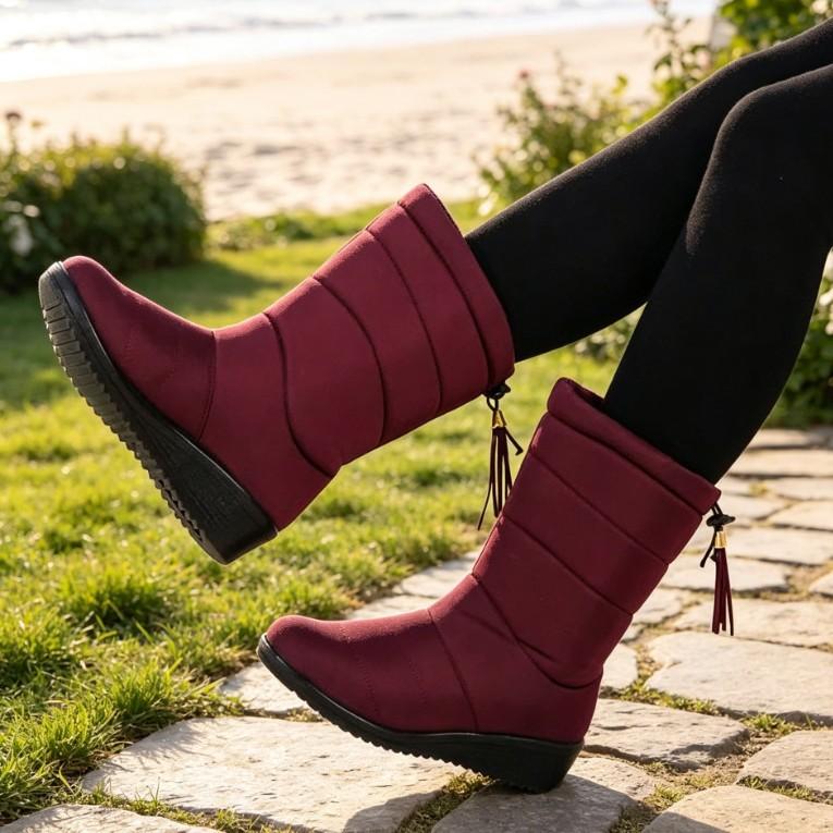 Flat-bottomed warm snow boots women's new fringed decorative medium tube tarp surface cold-proof mother cotton shoes