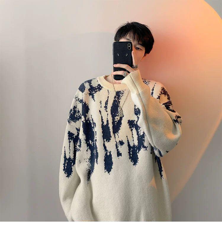 Korean Tie-Dye Men's Sweater: Trendy 2026 Autumn/Winter Knitwear, Youthful Loose Fit