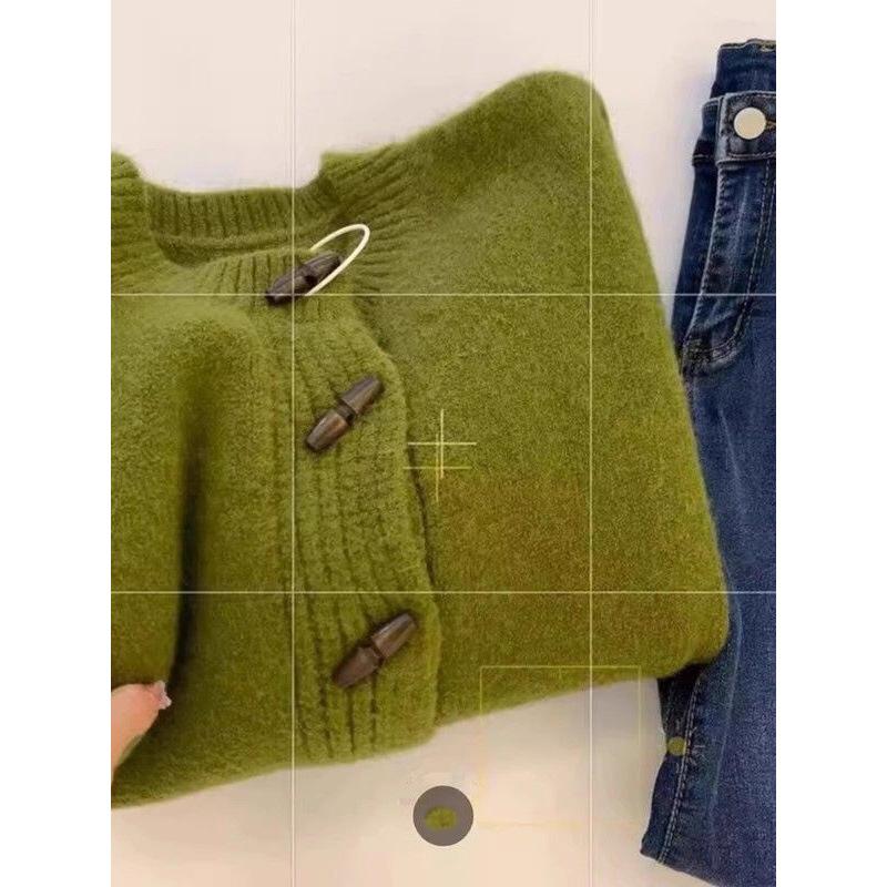 Vintage Soft Round Neck Sweater Knitted Cardigan Jacket Women Spring Autumn