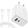 30W Fast Charger - White - 2 USB-C Ports - 20W 1m Cable - Compatible with iPhone 15/16