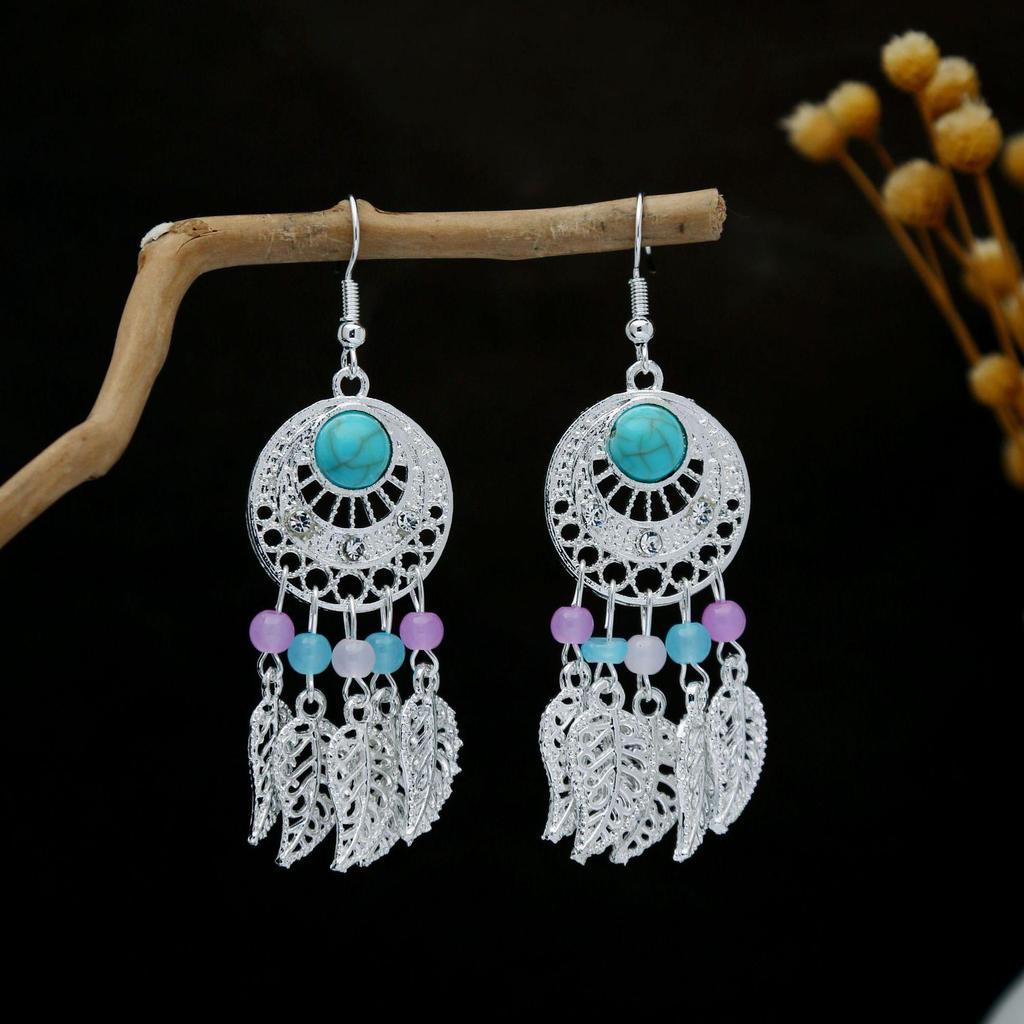 Personalized Bohemian Miao Silver Geometric Tassel Earrings
