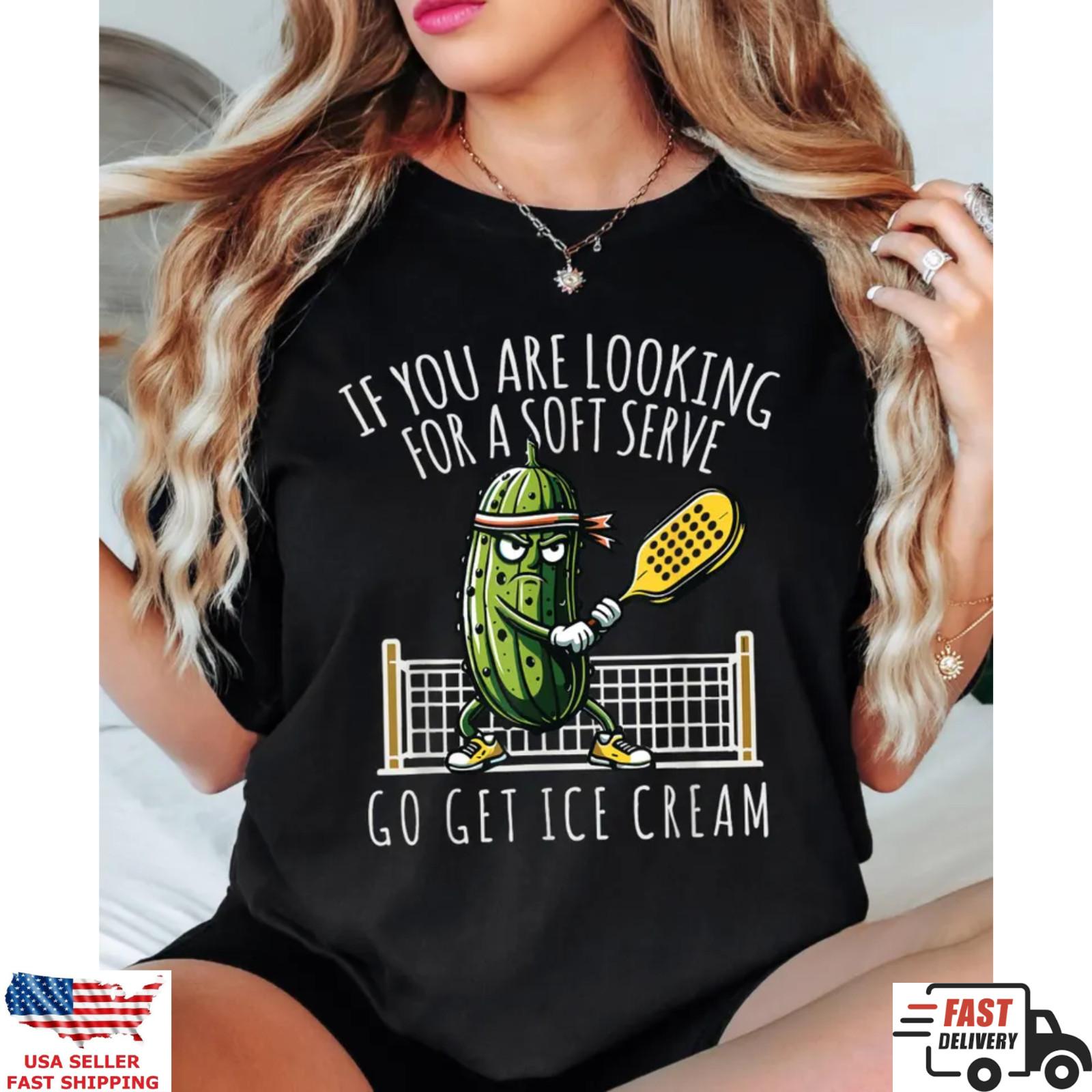 Funny Pickleball Shirt Soft Serve Joke Tennis Humor Graphic Tee L