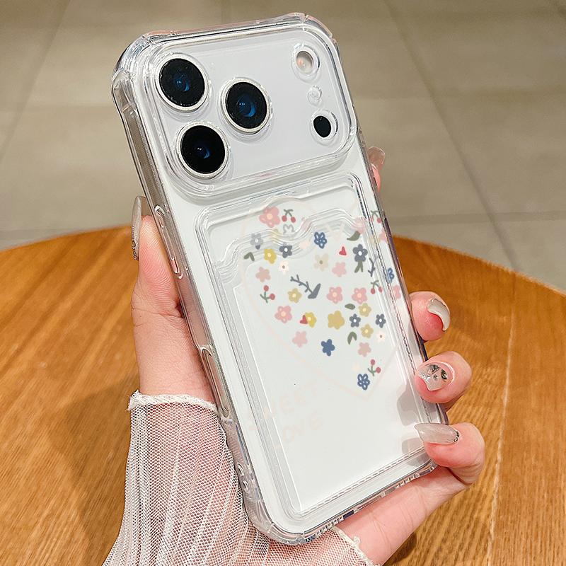 Card Slot Pocket TPU Phone Case For iPhone 17 Pro Air 16e 16 15 14 13 Pro Max 12 11 Colorful Love Heart Pattern Soft Back Cover