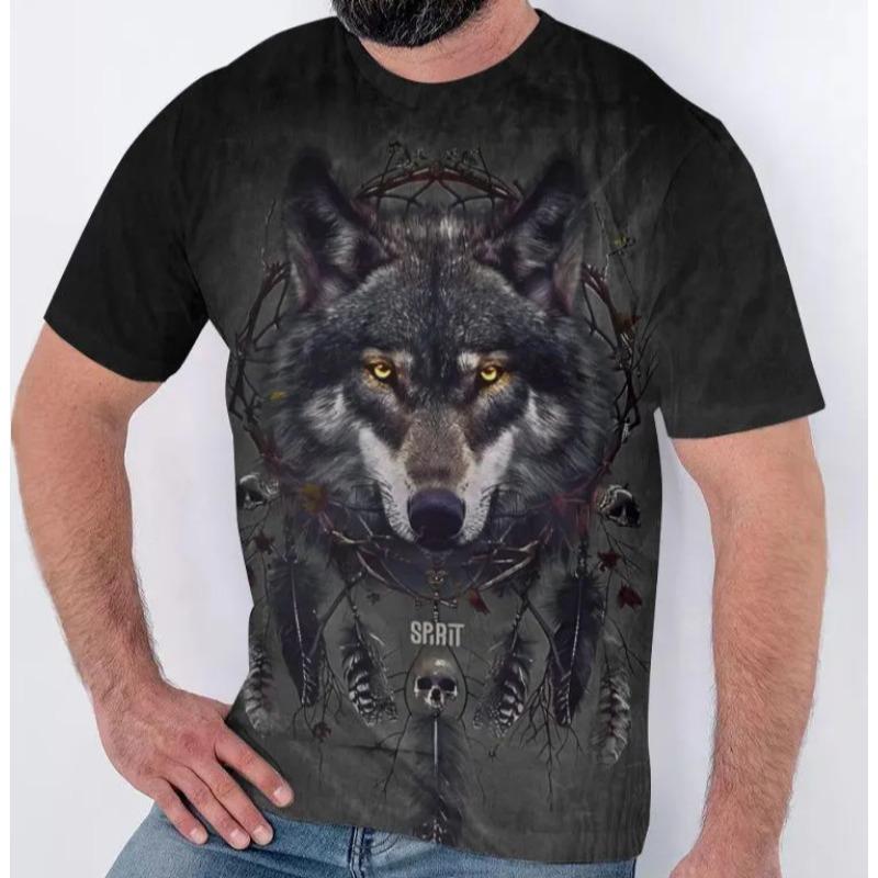 Wolf T Shirt for Mens Animal Print Short Sleeve Top 3D Casual Street Man's T-shirt Oversized Tee Shirt Men Vintage Clothing Shirt