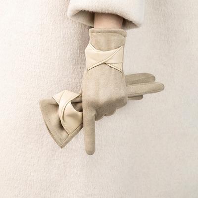Velvet Lined Winter Touchscreen Gloves Women Elegant Bow Cycling Driving Warm Gloves