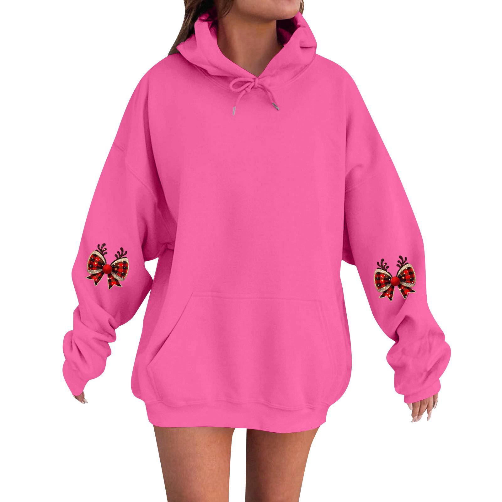 

Женский модный, расслабленный и удобный свитер с круглым вырезом и капюшоном, с длинными рукавами и рождественским принтом, теплый свитер XL