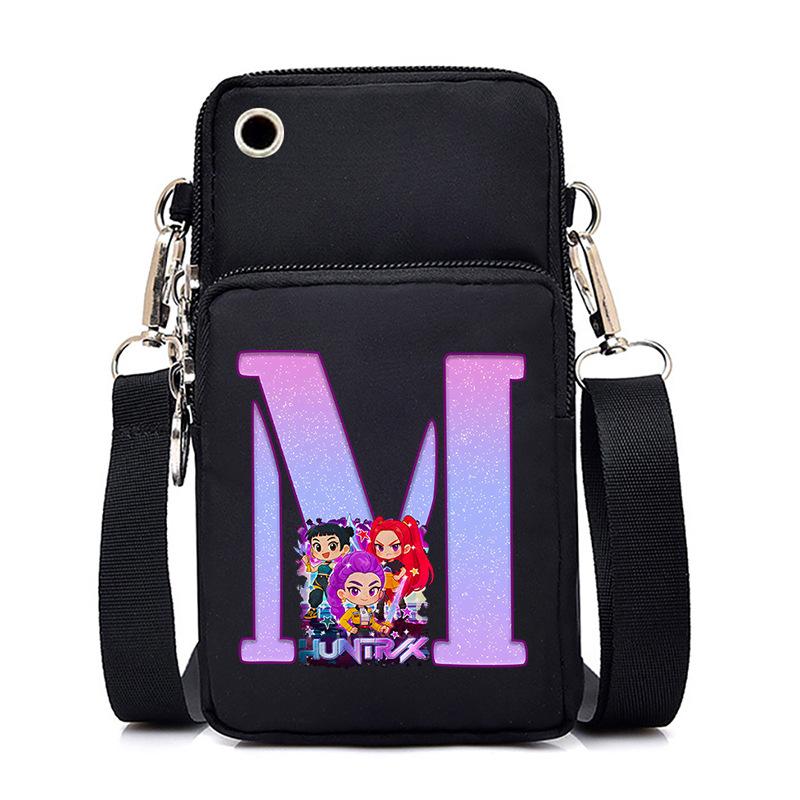 Anime Cartoon Peripheral 26 Letters Mobile Phone Bag Multi-Function Vertical Square Black Messenger Bag