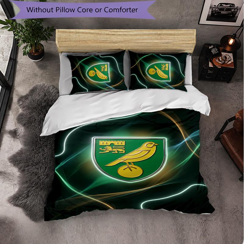 Norwich City Football 3 Piece Bedding Set Soft Duvet Cover Set with Pillowcases Printed Bedroom Decor Set for Home