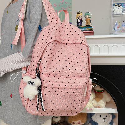 Small Fresh Schoolbag Female Love Polka Dot Junior High School Student Large Capacity Backpack High Value Student Schoolbag