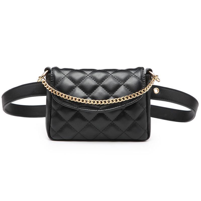 Сумка Женская 2 Новая Мода Универсальная Сумка на Плечо Поясная Сумка Универсальная Металлическая Цепь Сумка на Плечо/Грудь чёрный