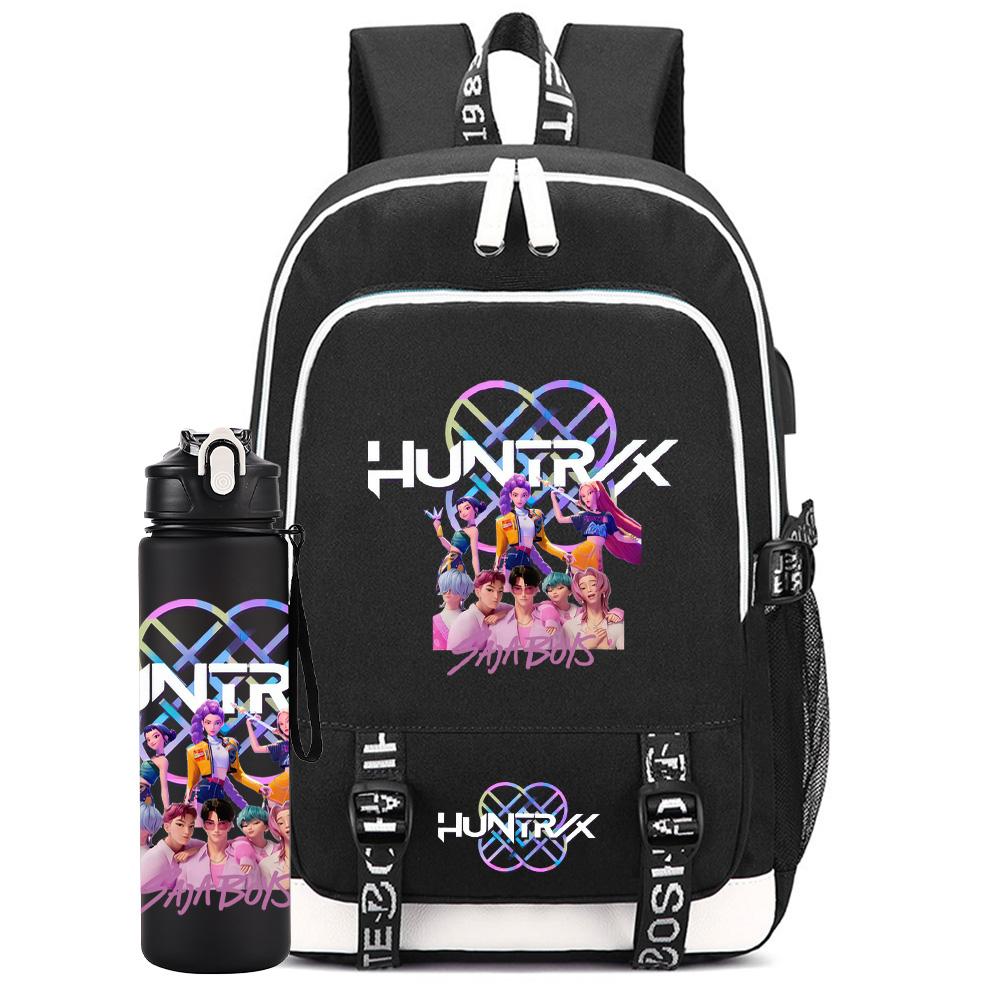 2Pcs/set Anime K-Pop Printed Backpack with 750Ml Water Bottler for Teenager Student Girl Boy Bookbag Kid Gift Large Capacity Travel Bag Rucksak