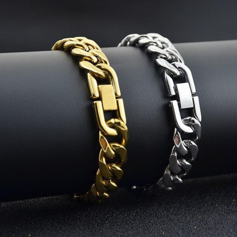 Titanium Steel Cuban Link Bracelet Men Geometric Hexagon Design Polished Finish Hypoallergenic Unisex Jewelry