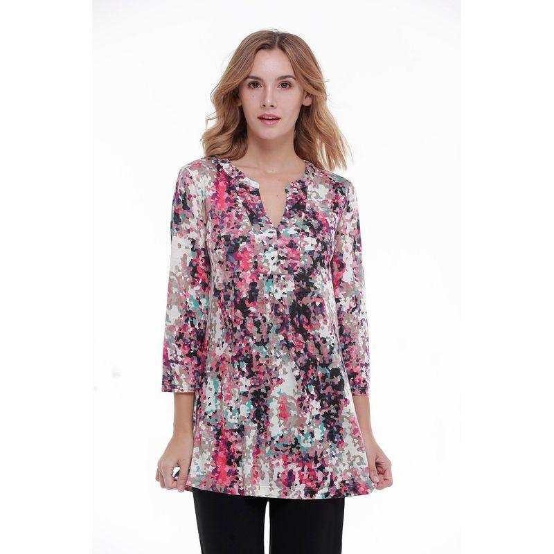 

Cotton Elastic Printed 3/4 Sleeves Pullover Shirt Chubby Girl Spring and Summer American Mid-Length Casual Thin Top Thin and Comfortable 358 Color 2 S