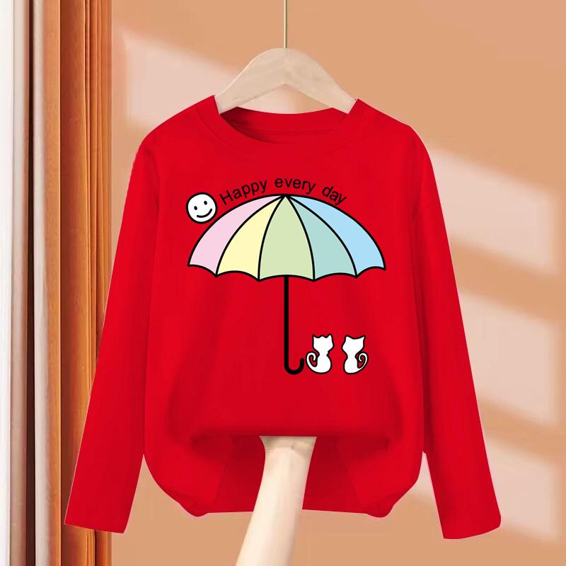 Kid Long Sleeves T-Shirt Fashionable Creativity Cartoon Kitty Cute Cat Print Autumn Casual Sports Versatile Comfortable Loose T-Shirt