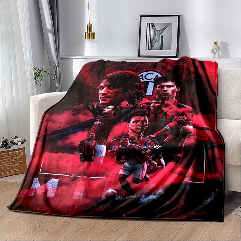 AC Milan Football Club Half Black Red Split ACM 1899 Logo Flannel Blanket Soft Warm Lightweight Sports Fan Washable Throw Blanket Bedroom Sofa Decor