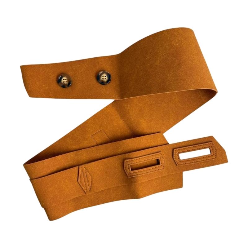 

Korean Charm Wide Clasp Belt Fashionable PU Leather Waist Cincher Band For Women Adjustable Stretch Wrap коричневий