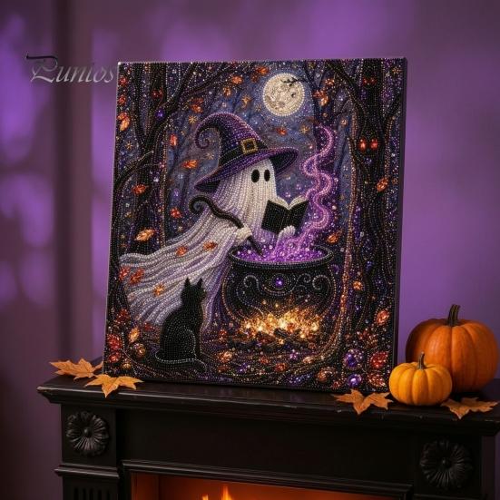 Halloween Room Decoration Faux Pearl Art DIY Kit, Spooky Cute 3D Beads Painting Crafts Stress Relief Project for Adults Beginners, Seasonal Wall with