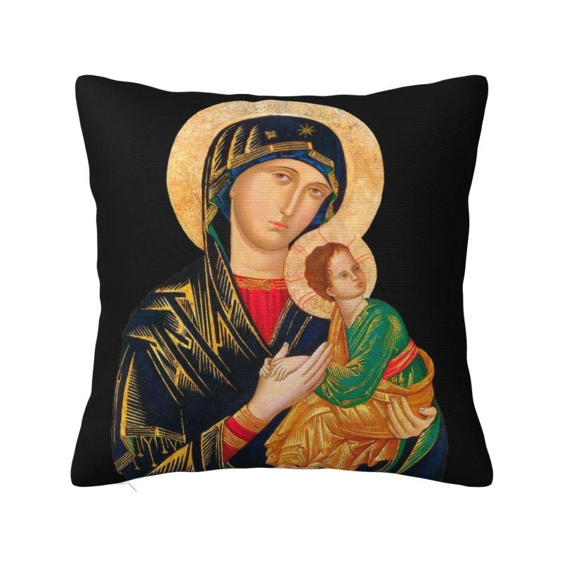 Our Lady Of Perpetual Help Cushion Cover Polyester Catholic Virgin Mary Pillow Case for Car Square Pillowcase Bedroom Decoration 30x30cm 12x12in