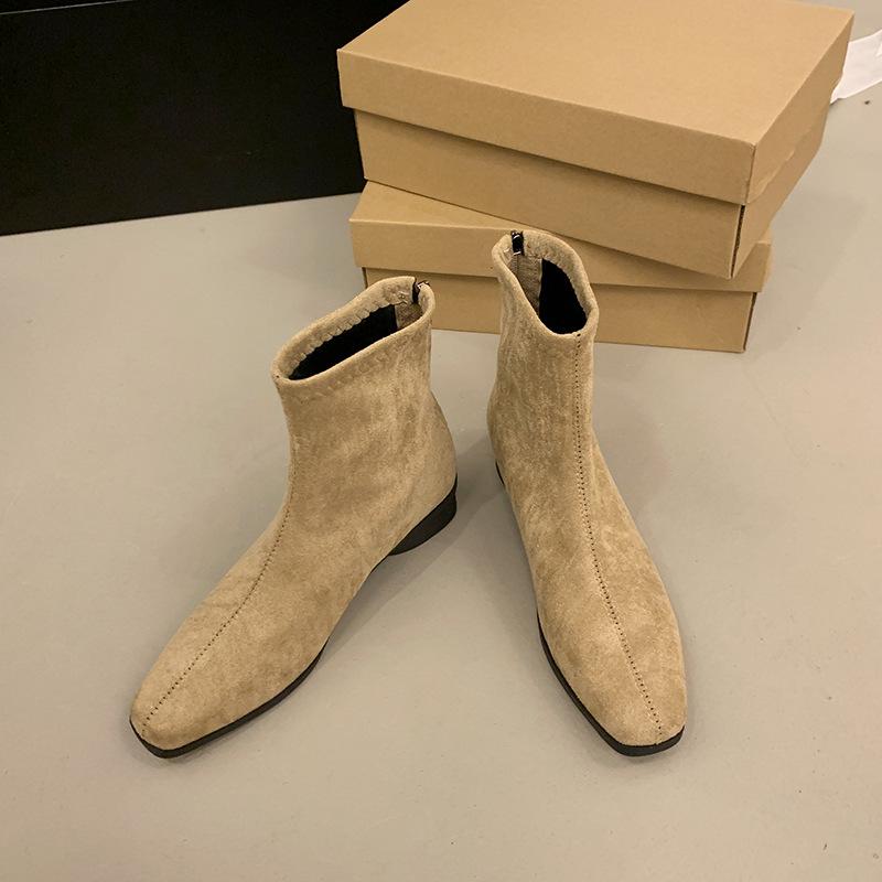 

Маленькие короткие женские ботинки в стиле ретро, весна-лето 2025, одинарные ботинки на толстом каблуке, тонкие ботинки, французские замшевые маленькие ботильоны 39 абрикосовый