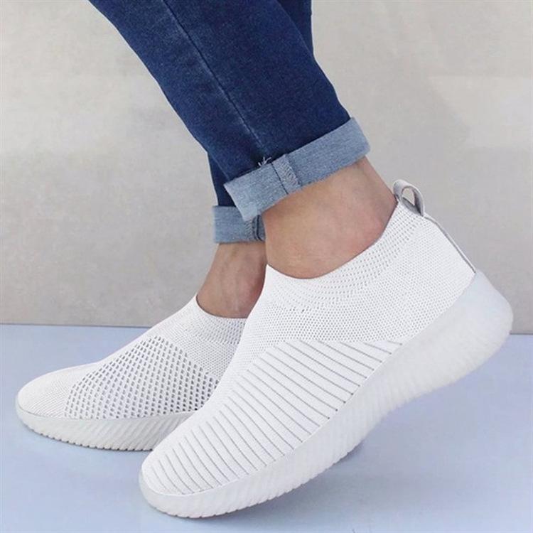 Women's Plus Size Flyknit Casual Running Shoes - Breathable Low-Top Sock Sneakers