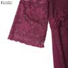 ZANZEA Women Round Neck 3/4 Sleeve Casual Elegant Lace Dress