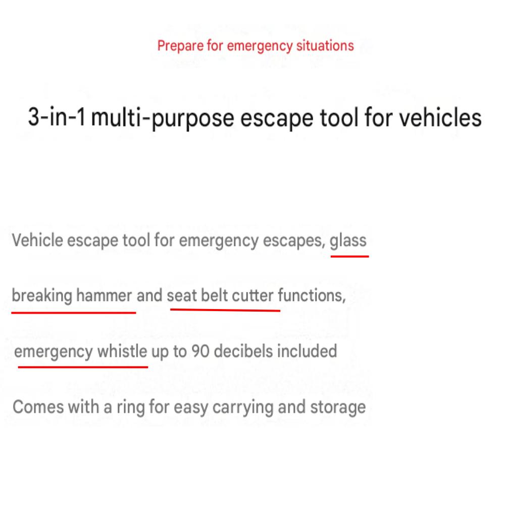 Ferramenta de Escape/Evacuação Multiuso de Veículo/Carro 3-em-1