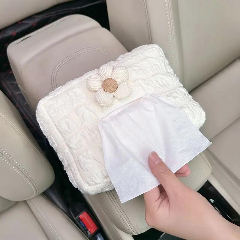 Car Tissue Box Puff Fabric Tissue Box Car Seat Back Armrest Paper Box Type Tissue Bag Car Interior Decoration  Accessories