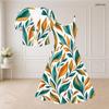Women Plus Size Two Piece Dress Set V Neck Short Sleeve Leaf Printed Tie Front Strappy Flared Dress