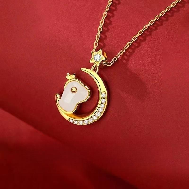 Neue Stern Mond Niedliche Drachen Halskette für Damen Licht Luxus Nische Drache Hetian Jade Anhänger Geburtstagsgeschenk