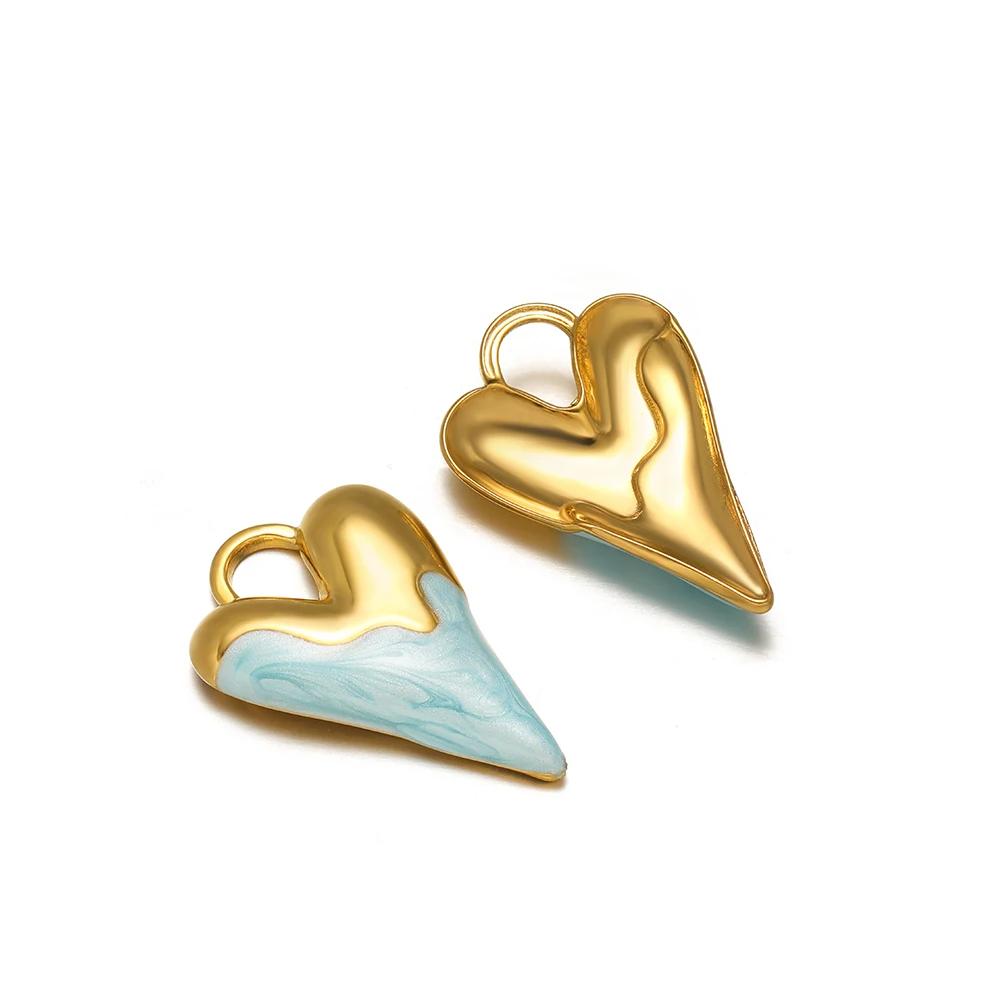 5pcs Stainless Steel Fresh Color Enamel Heart Charms Medal Pendants for DIY Jewelry Making Lovers Necklace Findings Supplies