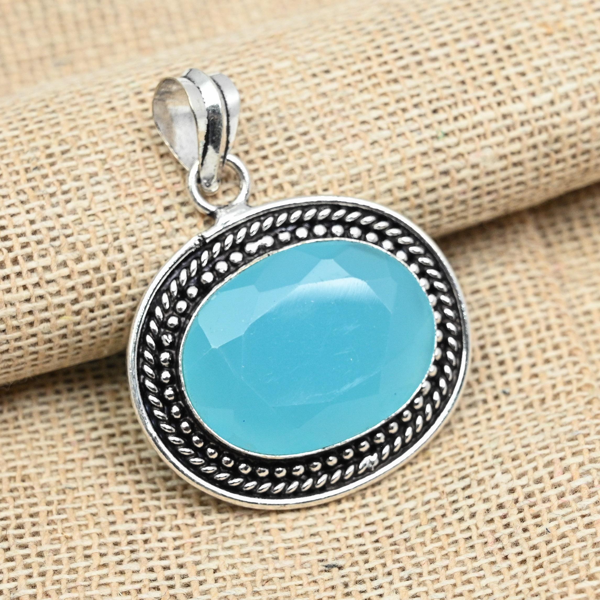 

Синий халцедон, драгоценный камень, стерлинговое серебро 925 пробы, необычные подвески ручной работы, ювелирные изделия 1.77 Inches синий