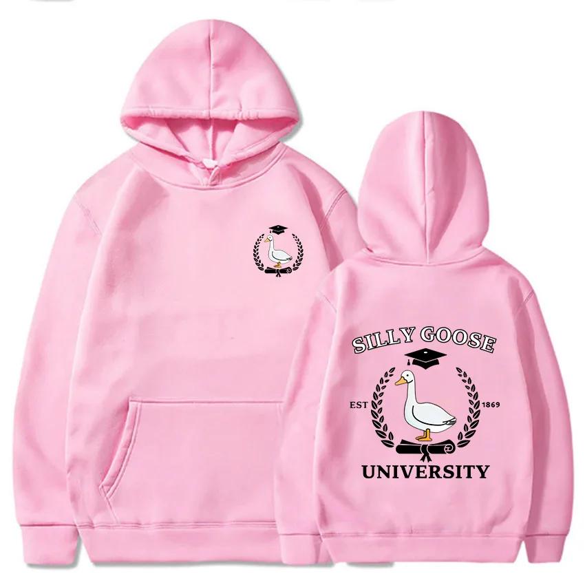 Silly Goose University Print Clothes Prevalent Vintage Casual Hoodies Autumn Fleece Sweatshirt Regular Pullover Blouse