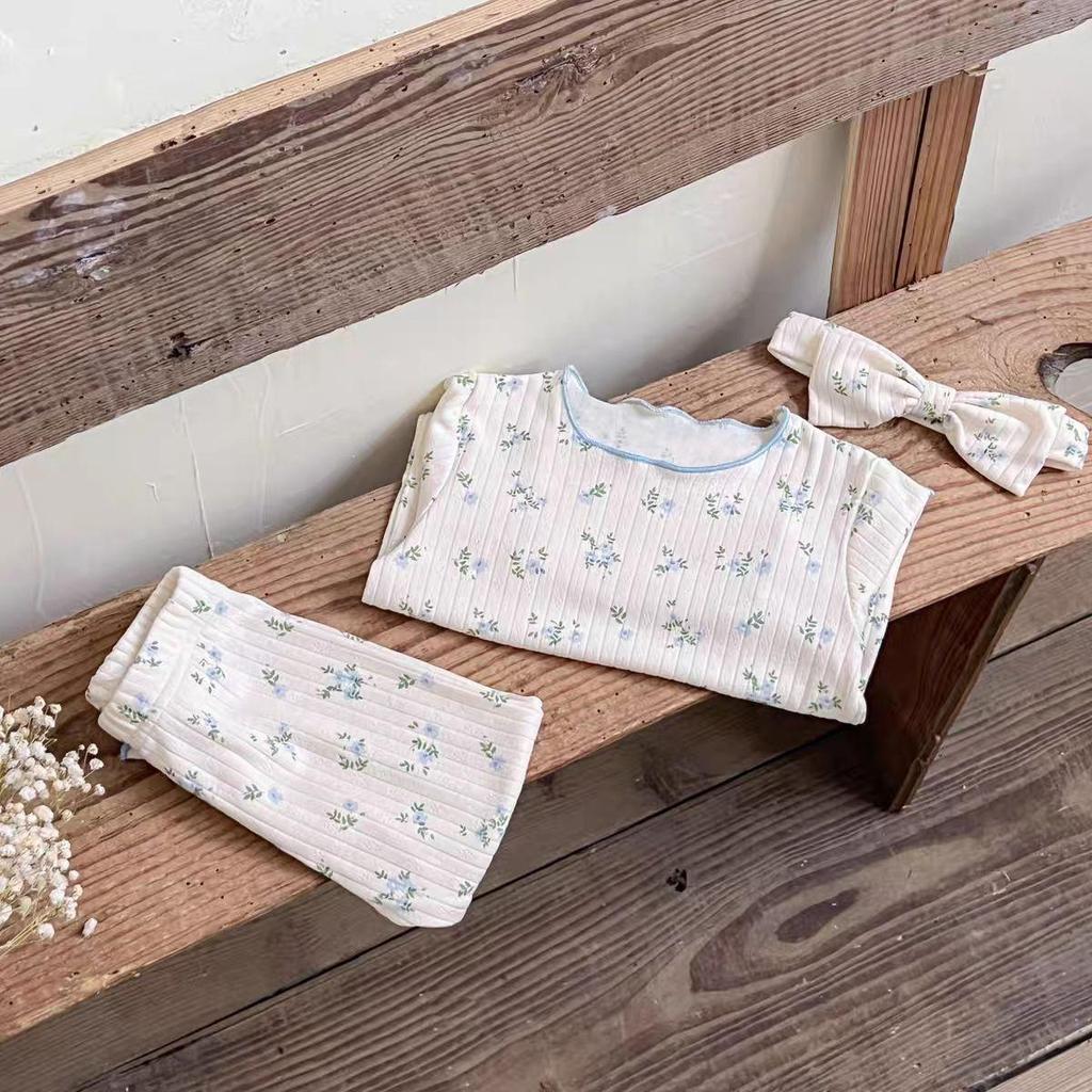 Autumn Baby Girls' Floral Pajama Set: Stylish Long-Sleeve Top & Pants, Casual Two-Piece Homewear