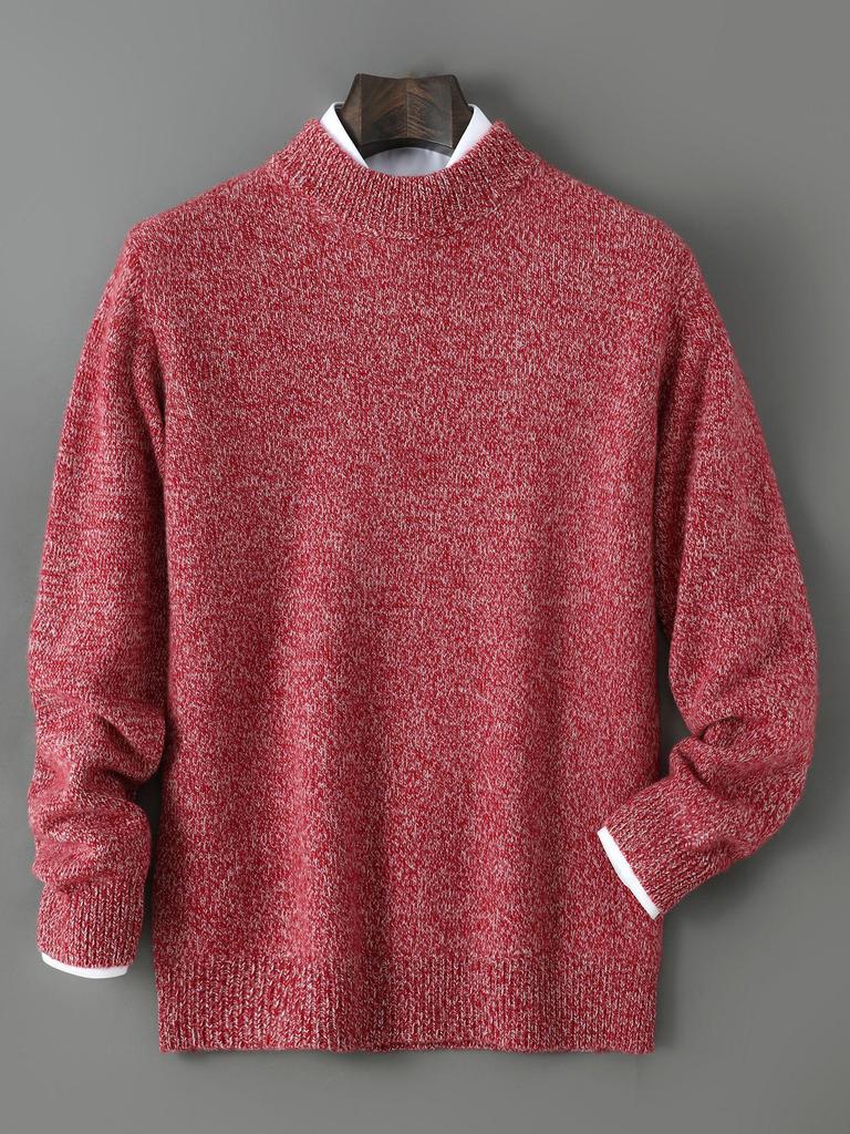 Men's Winter Thickened Pure Wool Half-High Collar Sweater - Three-Strand Marled Yarn Loose Knit