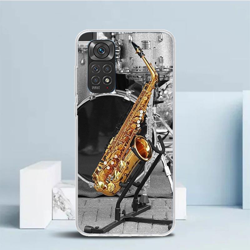 Music Saxophone Instrument Phone Case For Xiaomi Redmi Note 15 14 14S 13 12S 12 Pro Plus 11S 11 11T 11E 10S 10 + Soft TPU Back C