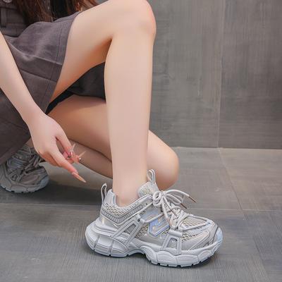 Leather Platform Dad Shoes Women's 2025 Summer New Versatile Mesh Breathable Lightweight Casual Sports Shoes Running Shoes