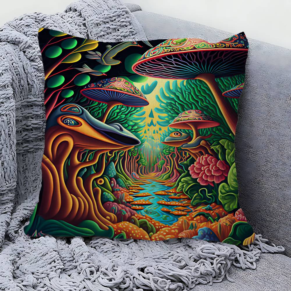Colorful Mushroom Pillow Covers Cartoon Sofa Decorative Home Double-Sided Printing Short Plush Cute Cushion Cover