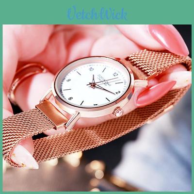 Fashionable Trendy Ladies' Night Light Watch Decorative Quartz Dial Casual Style Rose Gold Starry Sky Dial Non-waterproof