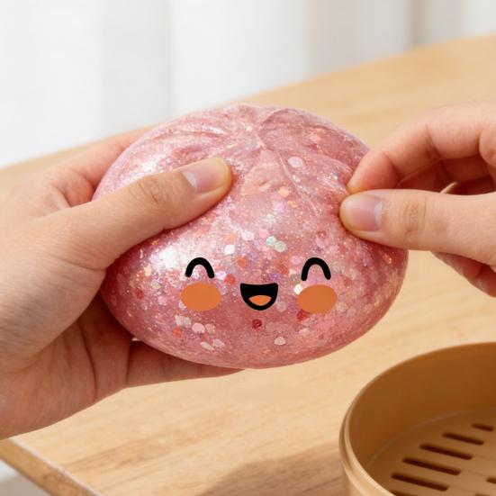 Bun Squeeze Toy Cute Bun Stress Reliever Realistic Simulated Bun Shape Toy with Cute Expressions Sensory Fidget Toy