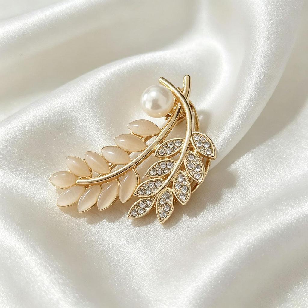 Leaf Wheat Ear Brooch for Women, Brooch Pin Accessory, Elegant High-end Jacket Suit Anti-Slip Fixed Buckle Versatile