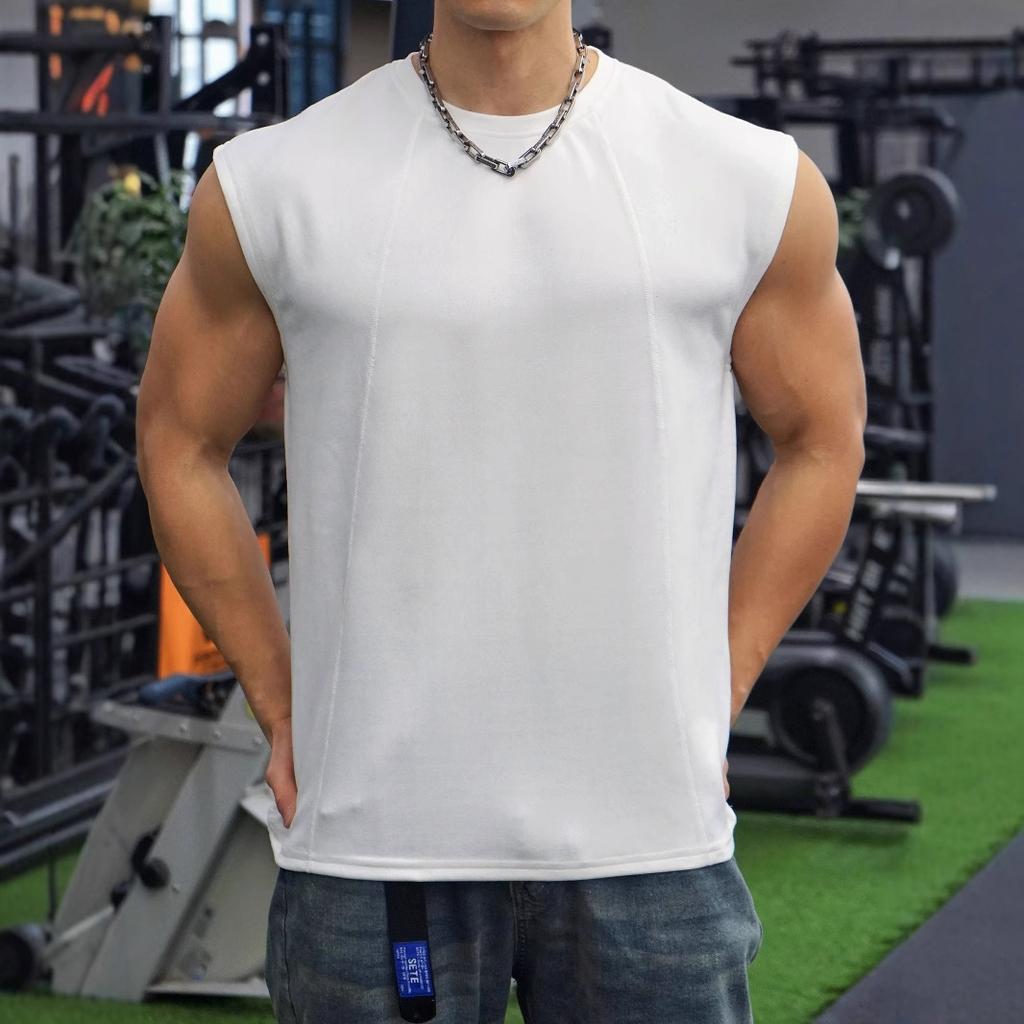Summer Knitted Vertical Bar Fitness Sports Leisure Slim Fit Tank Top For Men Sleeveless Wide Shoulder Tank Top For Men