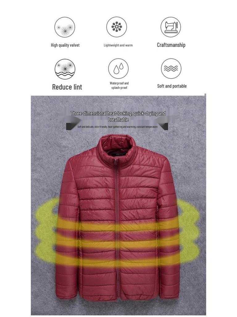 2025 Winter Men's Lightweight Stand Collar Cotton Jacket - Large To Plus Size