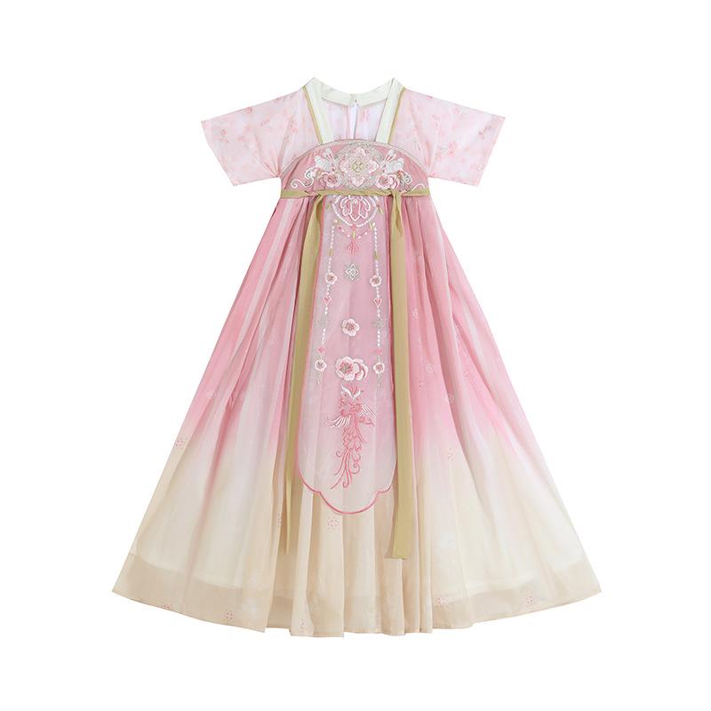 Kids' Summer Hanfu Chiffon Dress: Short Sleeve Ruqun Princess Costume