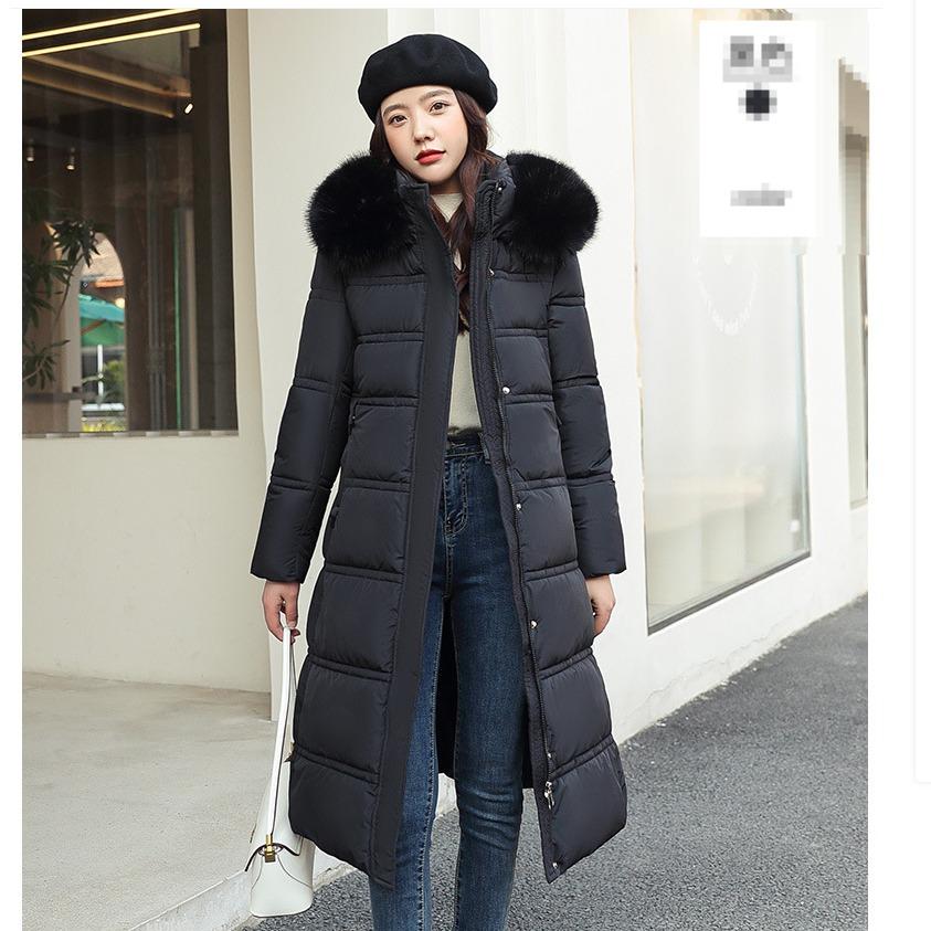 

Cotton-padded Women s Long Over-the-knee Big Fur Collar Cotton-padded Winter Thick Loose Plus Size Jacket XXL