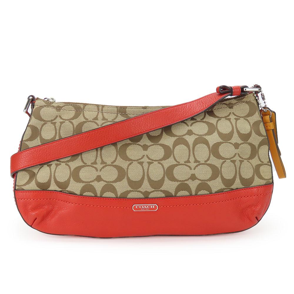 Used COACH Shoulder Bag F24028 Signature canvas/leather Red Brown Diagonally hung